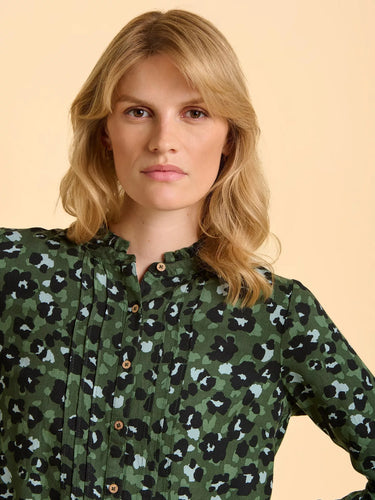 Brakeburn Mylla Green Animal Print Long Sleeve Blouse
