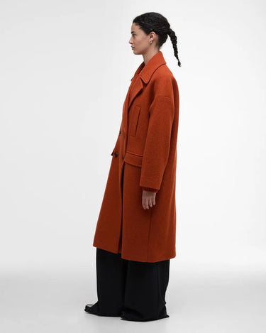 Barbour Blyth Double Breasted Wool Coat in Burnt Orange