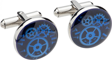 Unique & Co. Steel and Blue Cogs Cufflinks - QC268