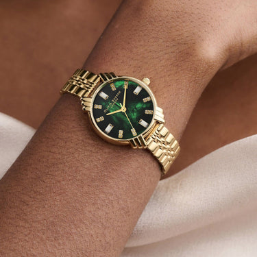 Olivia Burton Art Deco 30mm Emerald & Gold Bracelet Watch
