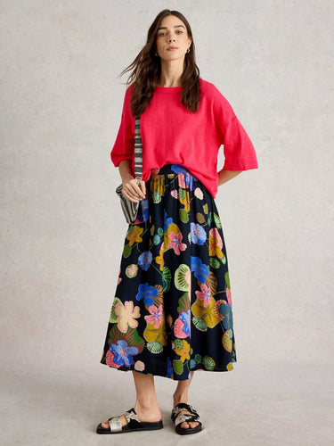 White Stuff Kate Linen Blend Tee in Bright Pink
