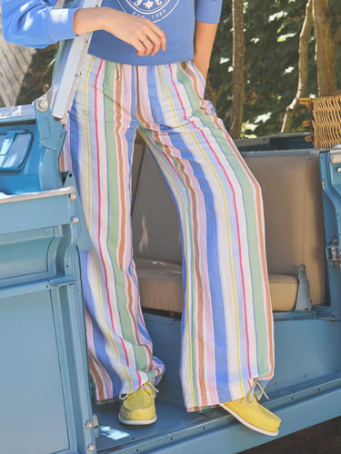 Joules Pull on Multi Stripe Trousers with Linen