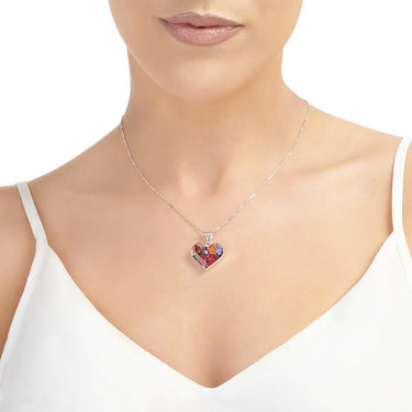 Shrieking Violet Mixed Flowers Heart Pendant Necklace