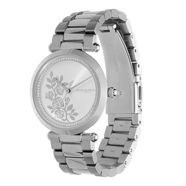 Olivia Burton Floral T-Bar White & Silver Bracelet Watch
