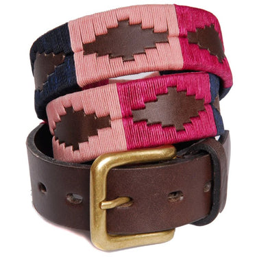 Pioneros Genuine Argentinian Leather Polo Belt in Berry Navy & Pink