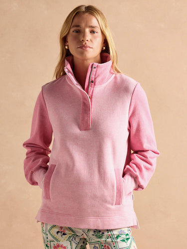 Joules Burnham Cotton Funnel Neck Quarter Zip Sweatshirt in Pink