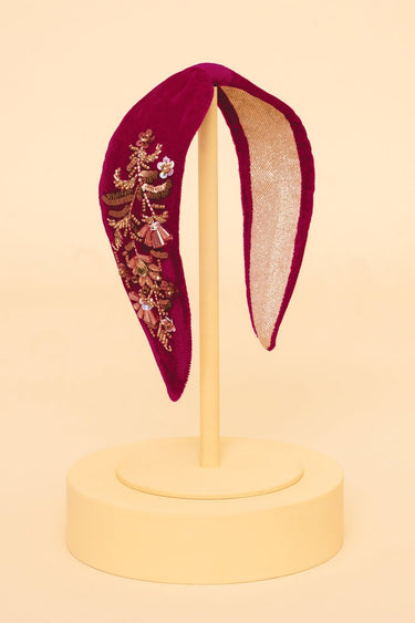Powder Velvet Embellished Headband - Golden Wildflowers Fuchsia