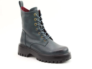 A women's blue combat boot with laces from Heavenly Feet Krissy Ankle Boot.