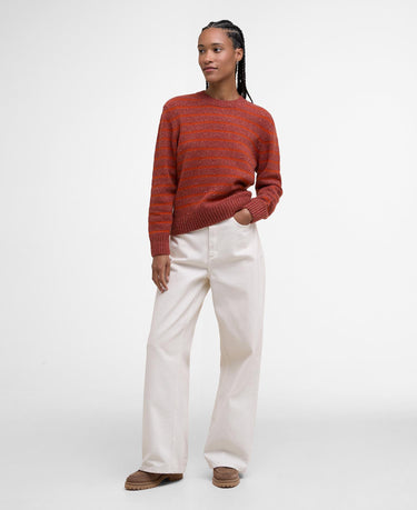 Barbour Women's Claydon Striped Crew Neck Jumper in Burnt Orange