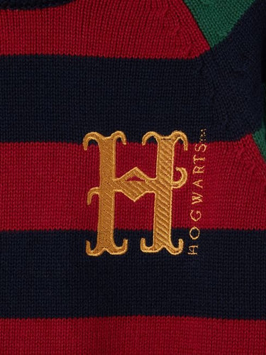 A Hogwarts™ Red Harry Potter™ Striped Jumper with the Joules logo on it.