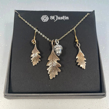 St Justin Bronze Oak Leaf with Pewter Acorn Set