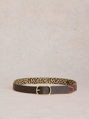 White Stuff Reversible Leather Belt in Natural Multi