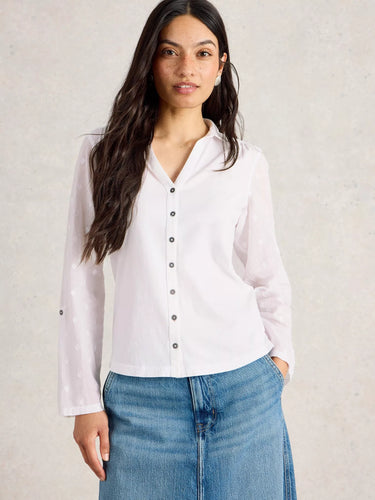 White Stuff Annie Collared Cotton Shirt in Pale Ivory