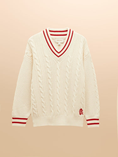 Joules Dibbly Cotton Cable Knit Cricket Jumper in Cream