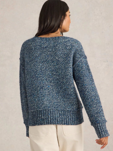 White Stuff Tammy Textured V Neck Jumper in Dark Navy