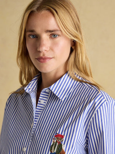 Joules Amilla Jonty Blue and White Boyfriend Fit Shirt
