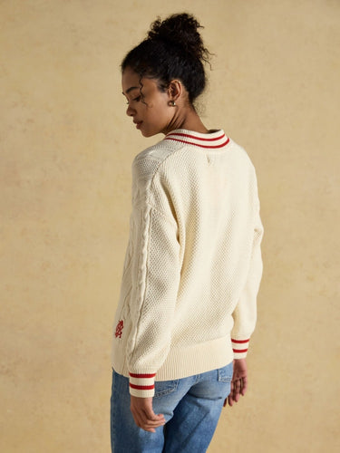 Joules Dibbly Cotton Cable Knit Cricket Jumper in Cream