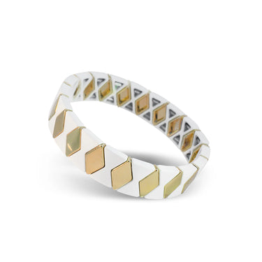 Xuxa White and Gold Diamond Pattern Metal Bracelet