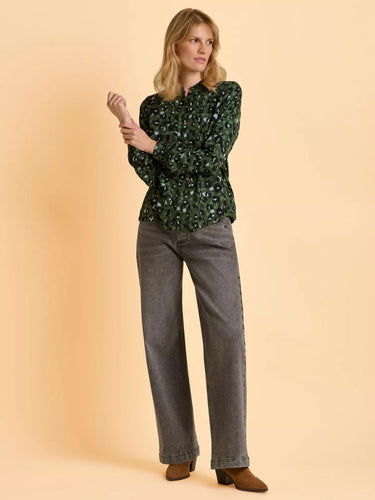 Brakeburn Mylla Green Animal Print Long Sleeve Blouse