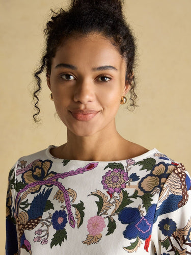 Joules Harbour Cream Bird Floral Neck Printed Top