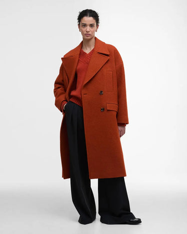Barbour Blyth Double Breasted Wool Coat in Burnt Orange