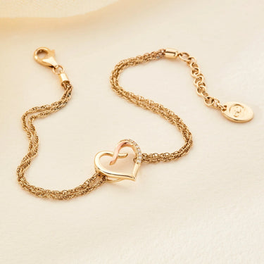 Clogau Forever Yours 9ct Solid Gold Kiss Double-Chain Bracelet with Diamonds - CGKDBR