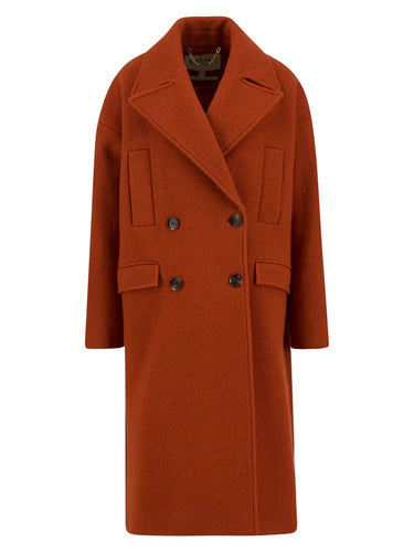 Barbour Blyth Double Breasted Wool Coat in Burnt Orange
