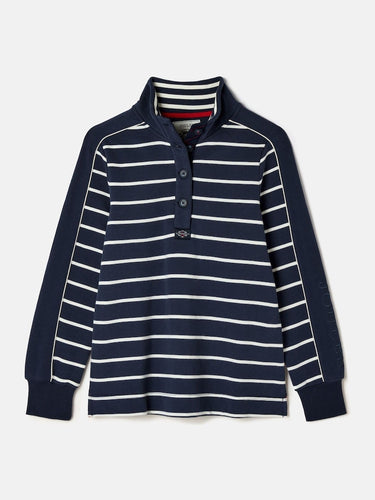 Joules Southwold Button Down Striped Sweatshirt in Navy Blue