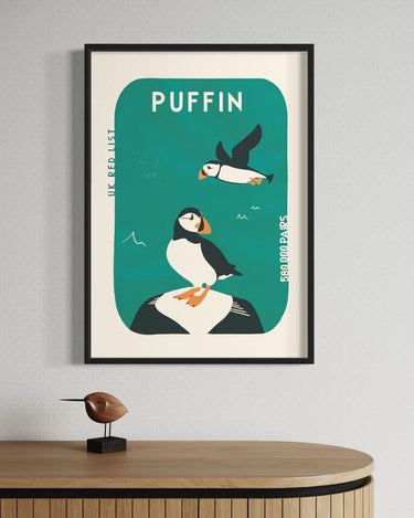 Little Egret Design Framed Retro A3 Print - Puffin