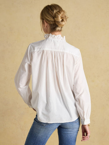 Joules Melanie White Cotton Ruffle Blouse in White