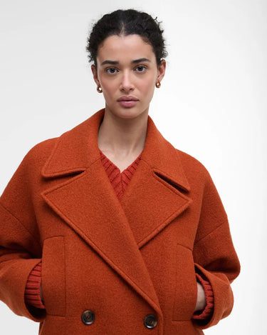 Barbour Blyth Double Breasted Wool Coat in Burnt Orange