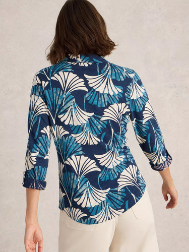 White Stuff Annie Mid Sleeve Jersey Shirt in Blue Print