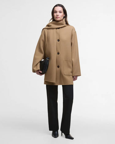 Barbour Clementine Wool Scarf Coat in Camel