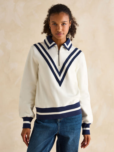 Joules Dawlish Cream Quarter Zip Cotton Sweatshirt