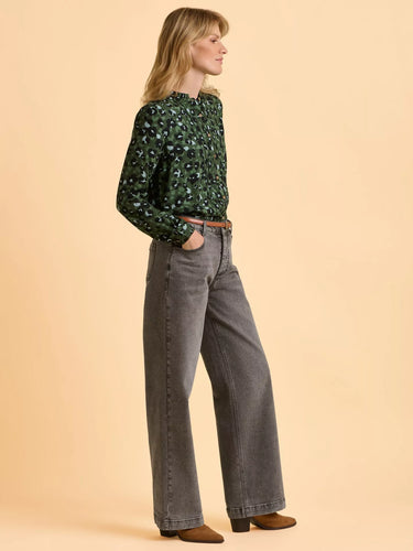 Brakeburn Mylla Green Animal Print Long Sleeve Blouse