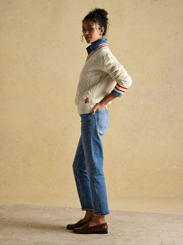 Joules Dibbly Cotton Cable Knit Cricket Jumper in Cream
