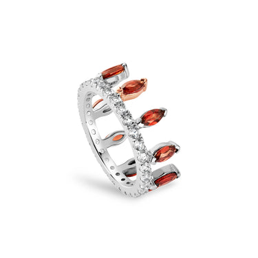 Clogau Celebration Crown Silver and Red Garnet Ring 3SATA0786