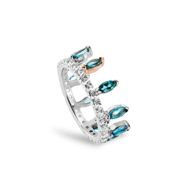 Clogau Celebration Crown Silver and Blue Topaz Ring 3SATA0787