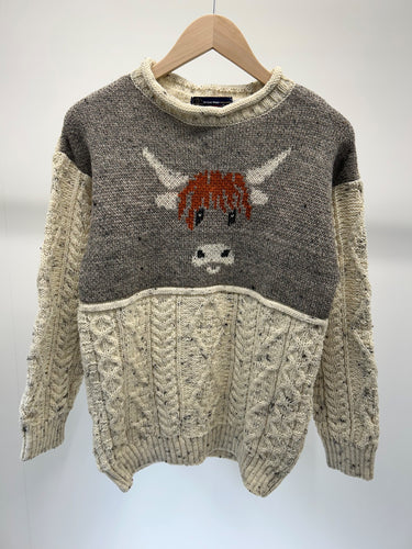 JM Cooper Knitwear Aran Highland Cow Wool Jumper