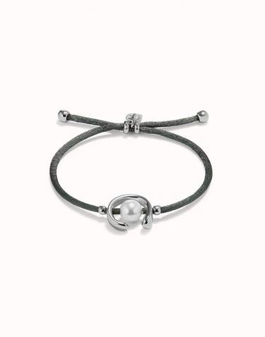 UNOde50 Sterling silver-plated blackish thread bracelet with shell pearl PUL2505GRSMTL0