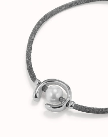 UNOde50 Sterling silver-plated blackish thread bracelet with shell pearl PUL2505GRSMTL0