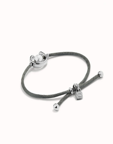 UNOde50 Sterling silver-plated blackish thread bracelet with shell pearl PUL2505GRSMTL0