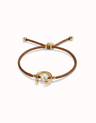 UNOde50 18K gold-plated brown thread bracelet with shell pearl PUL2505MARORO0