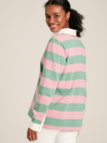 Joules Falmouth Pink & Green Striped Rugby Shirt