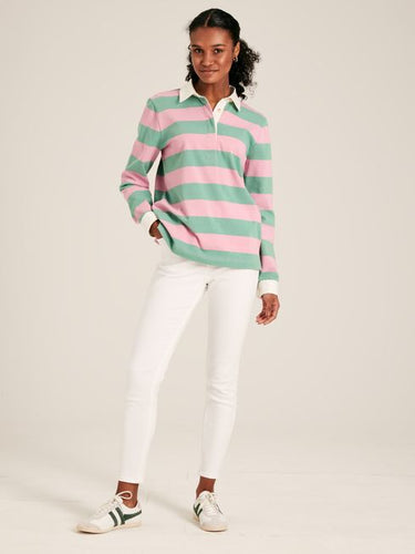 Joules Falmouth Pink & Green Striped Rugby Shirt