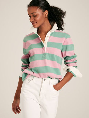 Joules Falmouth Pink & Green Striped Rugby Shirt