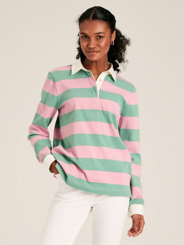 Joules Falmouth Pink & Green Striped Rugby Shirt