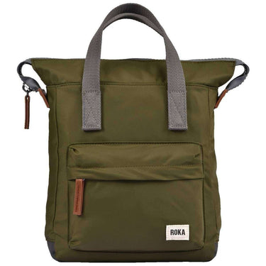 A Roka London Bags sustainable green nylon bag with a strap.