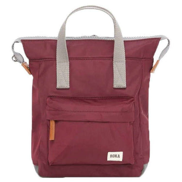 A Roka Bantry B Small Sustainable Nylon Bag with grey straps and handles.