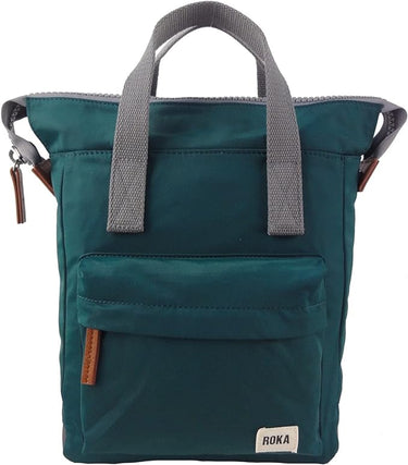 A Roka London Bags Roka Bantry B Small Sustainable Nylon Bag with grey handles and straps.